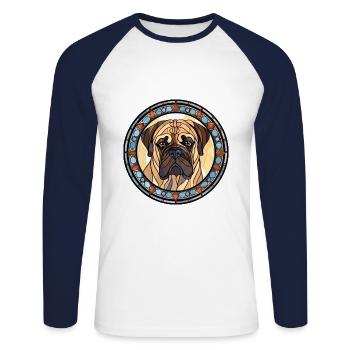 Bullmastiff chien race vitrail coloré eau - T-shirt baseball manches longues Homme - blanc/marine - Devant - Nik (191cm)