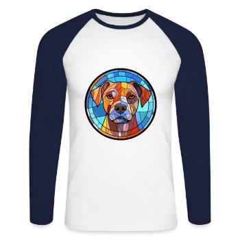 Bully Kutta Dog Breed Stained Glass Colorful Water - Unisex Long Sleeve Baseball T-Shirt - white/navy - Front - Nik (191cm)