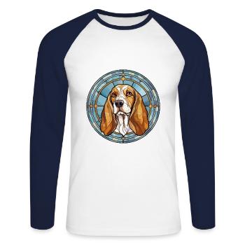 Canarian Warren Hound chien race vitrail Colo - T-shirt baseball manches longues Homme - blanc/marine - Devant - Nik (191cm)