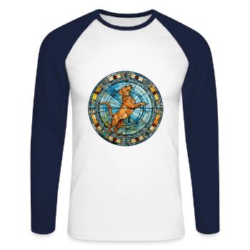 Cordoba chien de combat race vitrail coloré - T-shirt baseball manches longues Homme - blanc/marine - Devant - Nik (191cm)