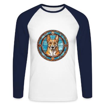 Berger croate chien race vitrail coloré - T-shirt baseball manches longues Homme - blanc/marine - Devant - Nik (191cm)