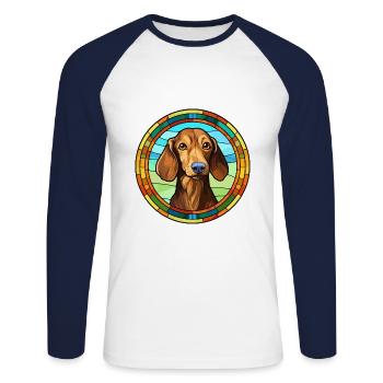 Dackel Hund Rasse Buntes Glas Buntes Wasserco - Unisex Baseballshirt langarm - Weiß/Navy - Vorne - Nik (191cm)