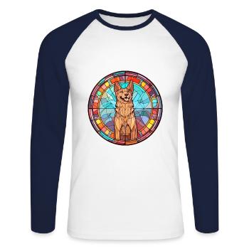 Tchécoslovaque chien-loup chien race vitrail Co - T-shirt baseball manches longues Homme - blanc/marine - Devant - Nik (191cm)