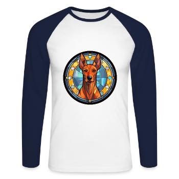Dobermann Pinscher Hunderasse Buntglas Bunt - Unisex Baseballshirt langarm - Weiß/Navy - Vorne - Nik (191cm)