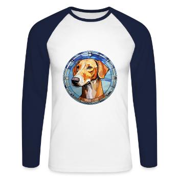 Cretan Hound Dog Breed Stained Glass Colorful Wate - Unisex Long Sleeve Baseball T-Shirt - white/navy - Front - Nik (191cm)