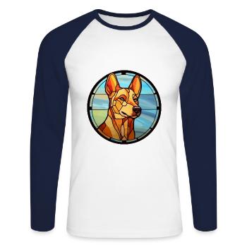 Tschechoslowakische Vlcak Hunderasse Buntglas Colo - Unisex Baseballshirt langarm - Weiß/Navy - Vorne - Nik (191cm)