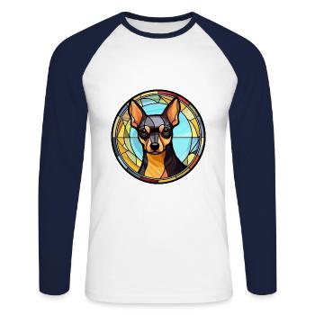 Englisch Toy Terrier Hunderasse Buntglas Farbe - Unisex Baseballshirt langarm - Weiß/Navy - Vorne - Nik (191cm)