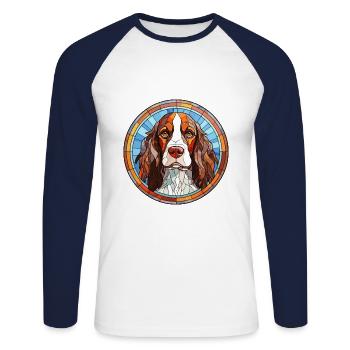 English Springer Spaniel Hunderasse Buntglas C - Unisex Baseballshirt langarm - Weiß/Navy - Vorne - Nik (191cm)