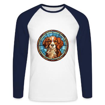 Dog Breed Stained Glass Colorful Watercolor - Unisex Long Sleeve Baseball T-Shirt - white/navy - Front - Nik (191cm)
