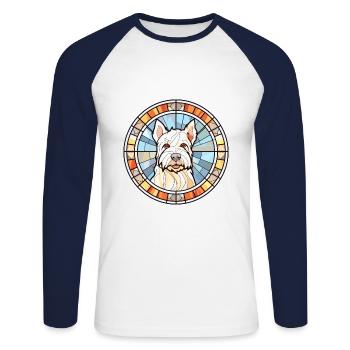 Englisch White Terrier Hunderasse Buntglas Colo - Unisex Baseballshirt langarm - Weiß/Navy - Vorne - Nik (191cm)