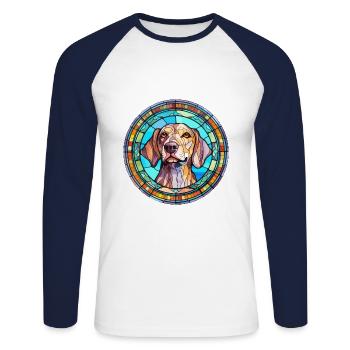 Gascogne Saintongeois Hunderasse Buntglas Farbe - Unisex Baseballshirt langarm - Weiß/Navy - Vorne - Nik (191cm)