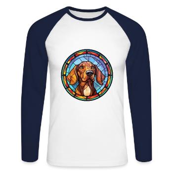 German Hound Dog Breed Stained Glass Colorful Wate - Unisex Long Sleeve Baseball T-Shirt - white/navy - Front - Nik (191cm)