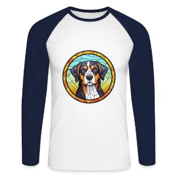 Entlebucher Mountain Dog race vitrail couleur - T-shirt baseball manches longues Homme - blanc/marine - Devant - Nik (191cm)