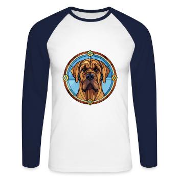 Brasileiro chien race vitrail coloré waterc - T-shirt baseball manches longues Homme - blanc/marine - Devant - Nik (191cm)