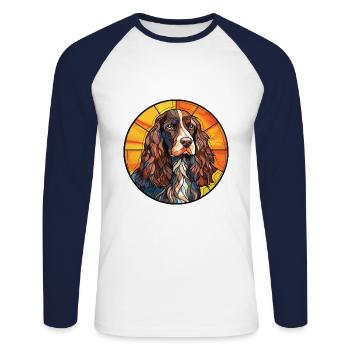 Feld Spaniel Hunderasse Buntes Glas Wat - Unisex Baseballshirt langarm - Weiß/Navy - Vorne - Nik (191cm)