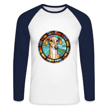 Galgo Español chien race vitrail coloré Wat - T-shirt baseball manches longues Homme - blanc/marine - Devant - Nik (191cm)