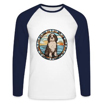 Friesische Wasserhundrasse Buntes Glas - Unisex Baseballshirt langarm - Weiß/Navy - Vorne - Nik (191cm)
