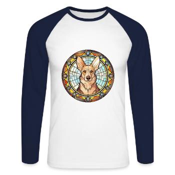 Georgischer Schäferhund Rasse Buntglas Bunt - Unisex Baseballshirt langarm - Weiß/Navy - Vorne - Nik (191cm)