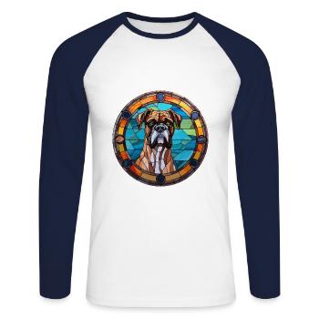 Deutsche Boxer Hund Rasse Bunt Glas Bunt Wate - Unisex Baseballshirt langarm - Weiß/Navy - Vorne - Nik (191cm)