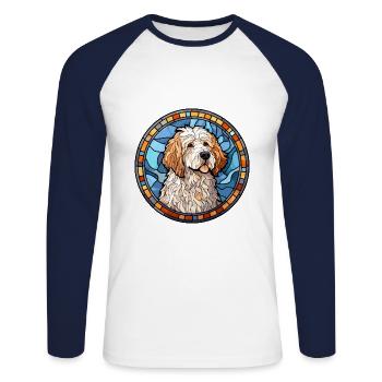 Allemand moutonniche chien race vitrail Colorfu - T-shirt baseball manches longues Homme - blanc/marine - Devant - Nik (191cm)