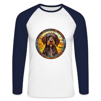 German Wirehaired Pointer Dog Breed Stained Glass - Unisex Long Sleeve Baseball T-Shirt - white/navy - Front - Nik (191cm)