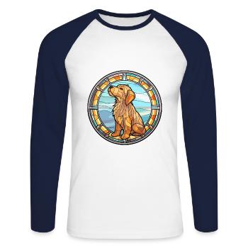 Griffon Fauve de Bretagne Hunderasse Glasmalerei - Unisex Baseballshirt langarm - Weiß/Navy - Vorne - Nik (191cm)