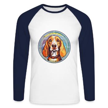 Estonian Hound Dog Breed Stained Glass Colorful Wa - Unisex Long Sleeve Baseball T-Shirt - white/navy - Front - Nik (191cm)