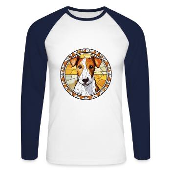 Foxterrier Glatte Hunderasse Buntglas Colorfu - Unisex Baseballshirt langarm - Weiß/Navy - Vorne - Nik (191cm)