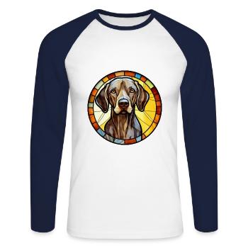French Gascony Pointer Dog Breed Stained Glass Col - Unisex Long Sleeve Baseball T-Shirt - white/navy - Front - Nik (191cm)
