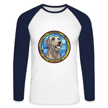 Irish Wolfhound chien race vitrail coloré W - T-shirt baseball manches longues Homme - blanc/marine - Devant - Nik (191cm)