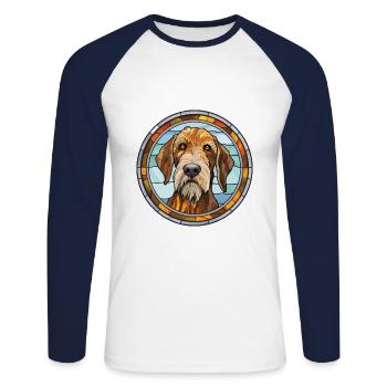Istrie chien à poil dur chien race vitrail C - T-shirt baseball manches longues Homme - blanc/marine - Devant - Nik (191cm)