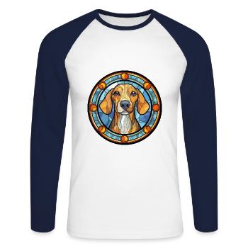 Jamthund Dog Breed Stained Glass Colorful Watercol - Unisex Long Sleeve Baseball T-Shirt - white/navy - Front - Nik (191cm)