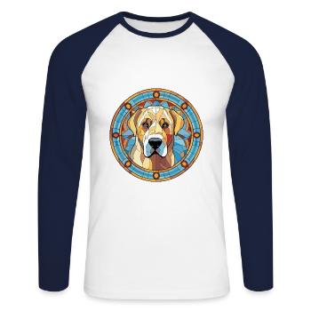 Kangal chien race vitrail aquarelle colorée - T-shirt baseball manches longues Homme - blanc/marine - Devant - Nik (191cm)