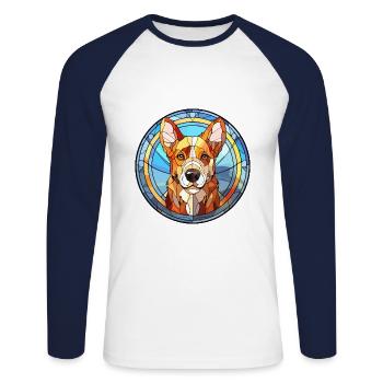 Kyi Leo Hunderasse Buntes Glas Buntes Wassercolo - Unisex Baseballshirt langarm - Weiß/Navy - Vorne - Nik (191cm)