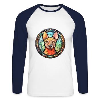 Hygenhund chien race vitrail coloré Waterco - T-shirt baseball manches longues Homme - blanc/marine - Devant - Nik (191cm)