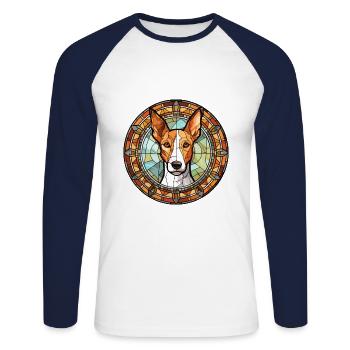 Ibizan Hound Dog Breed Stained Glass Colorful Wate - Unisex Long Sleeve Baseball T-Shirt - white/navy - Front - Nik (191cm)