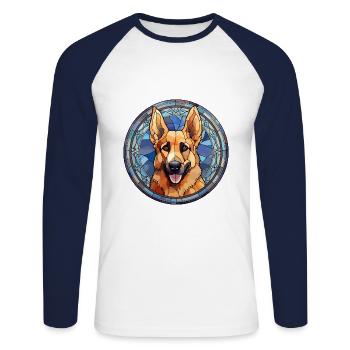 Kai Ken Dog Breed Stained Glass Colorful Watercolo - Unisex Long Sleeve Baseball T-Shirt - white/navy - Front - Nik (191cm)