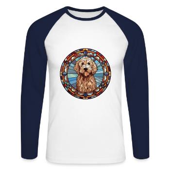Labradoodle chien race vitrail coloré eau - T-shirt baseball manches longues Homme - blanc/marine - Devant - Nik (191cm)