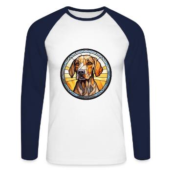 Leopard Cur Hund Rasse Buntes Glas Buntes Wasser - Unisex Baseballshirt langarm - Weiß/Navy - Vorne - Nik (191cm)