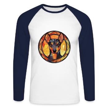 Manchester Terrier chien race vitrail Colorfu - T-shirt baseball manches longues Homme - blanc/marine - Devant - Nik (191cm)