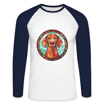 Hungarian Vizsla Dog Breed Stained Glass Colorful - Unisex Long Sleeve Baseball T-Shirt - white/navy - Front - Nik (191cm)