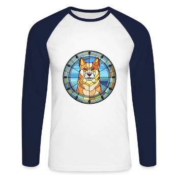 Jindo Dog Breed Stained Glass Colorful Watercolor - Unisex Long Sleeve Baseball T-Shirt - white/navy - Front - Nik (191cm)