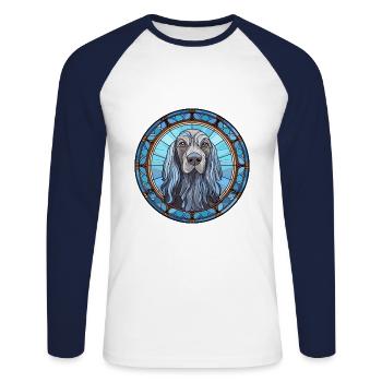 Griffon Bleu De Gascogne chien race vitrail C - T-shirt baseball manches longues Homme - blanc/marine - Devant - Nik (191cm)