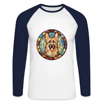 Karst berger chien race vitrail coloré Wa - T-shirt baseball manches longues Homme - blanc/marine - Devant - Nik (191cm)