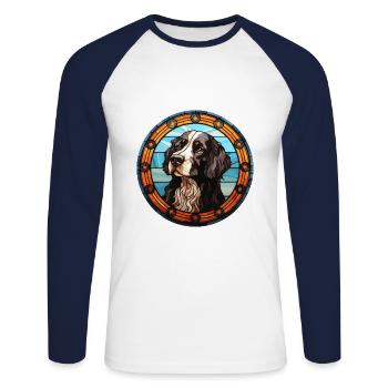 Landseer Dog Breed Stained Glass Colorful Watercol - Unisex Long Sleeve Baseball T-Shirt - white/navy - Front - Nik (191cm)