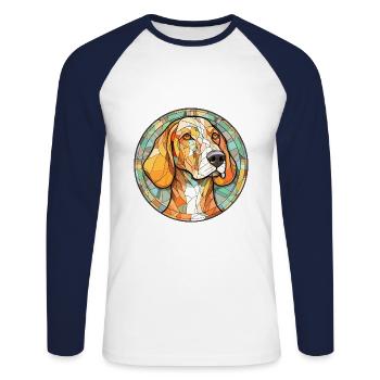 Litauische Jagdhunderasse Buntglas Bunt - Unisex Baseballshirt langarm - Weiß/Navy - Vorne - Nik (191cm)