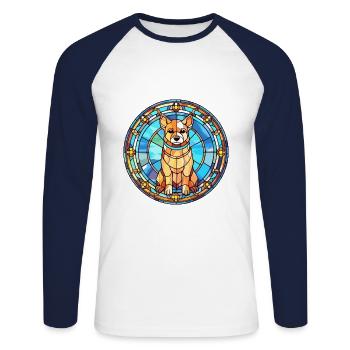 Middle Asian Ovtcharka Dog Breed Stained Glass Col - Unisex Long Sleeve Baseball T-Shirt - white/navy - Front - Nik (191cm)