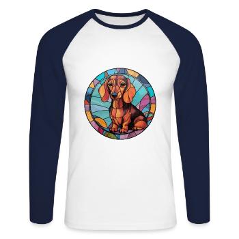 Miniatur Dackel Hunderasse Buntglas Colorf - Unisex Baseballshirt langarm - Weiß/Navy - Vorne - Nik (191cm)