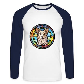 Mudi Hunderasse Buntes Aquarell - Unisex Baseballshirt langarm - Weiß/Navy - Vorne - Nik (191cm)