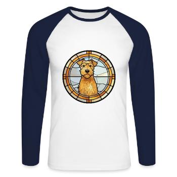 Lakeland Terrier chien race vitrail coloré - T-shirt baseball manches longues Homme - blanc/marine - Devant - Nik (191cm)